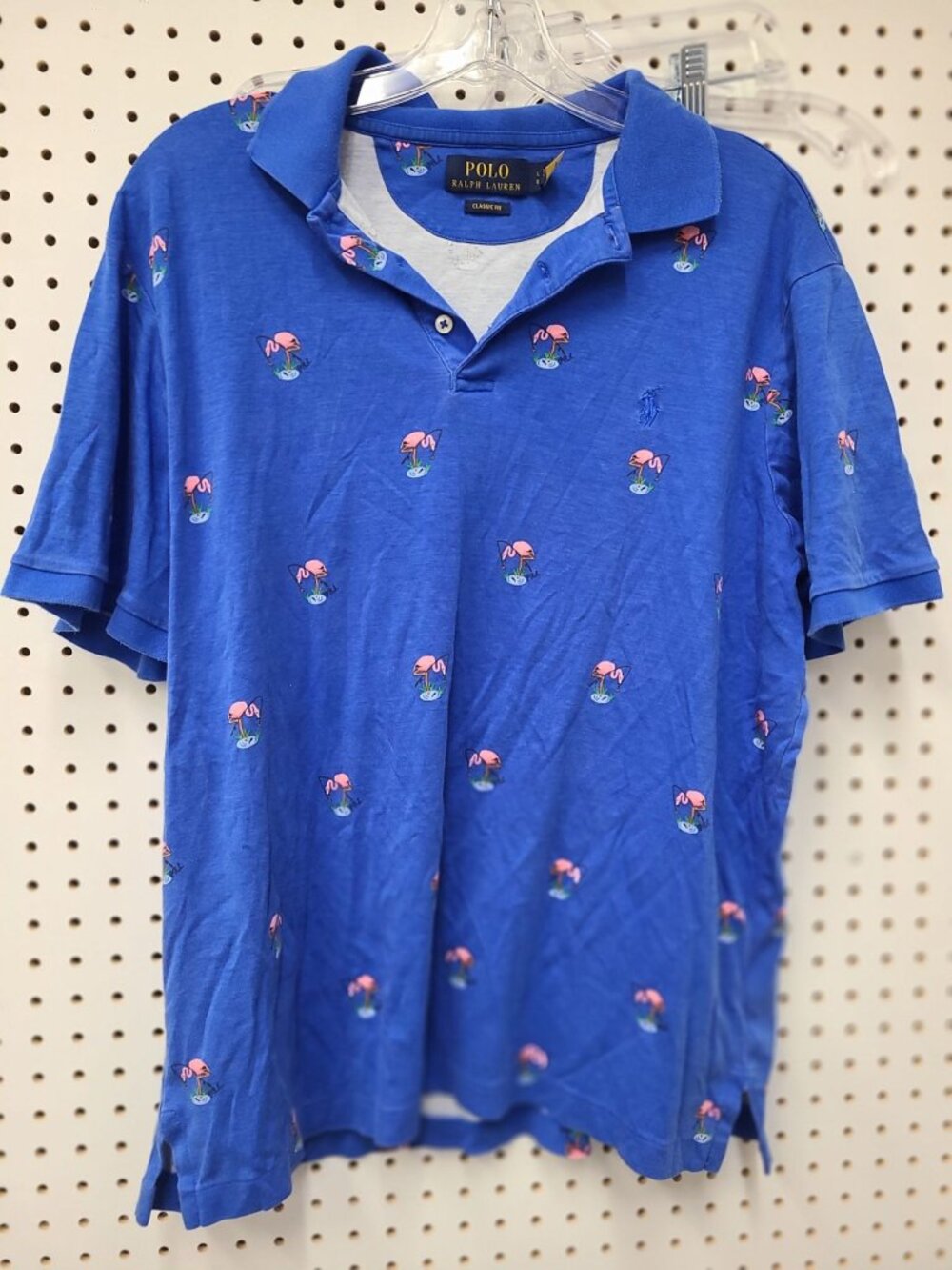 Polo Ralph Lauren Blue Flamingo Print Classic Fit Polo Shirt Size Large